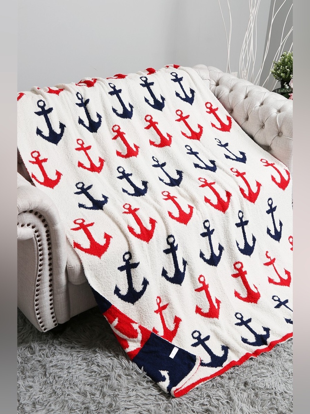 Comfy Luxe Nautical Anchor Sherpa Throw Blanket
